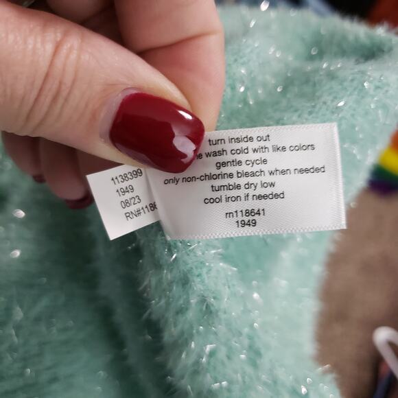 Lane Bryant Women's 18/20 Eyelash Tinsle Pullover Sweater Aqua Blue Metallic - Picture 8 of 8
